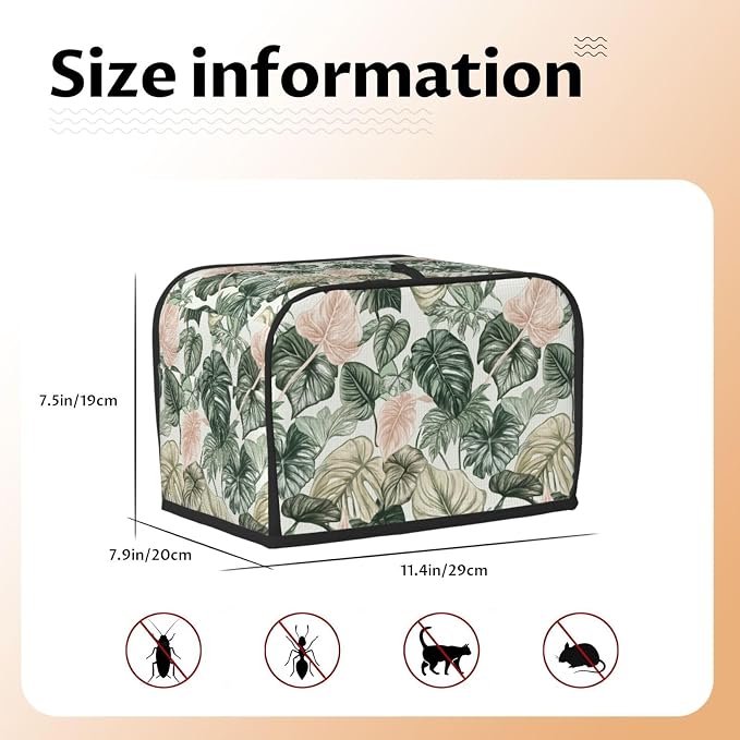 2 Slice Toaster Cover Tropical Leaf Pattern Dust Proof Washable Kitchen Appliance Cover with Pocket, Oxford Fabric Countertop Toaster Protector for Standard Toasters Small Appliances