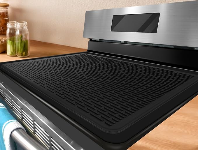 Stove Top Covers for Electric Stove (28”x20”), Silicone Stove Mat for Glass Top Stove, XL Stove Cover for Induction Cooktop, Induction Cooktop Protector, Dishwasher-Safe Drying Mat for Kitchen Counter