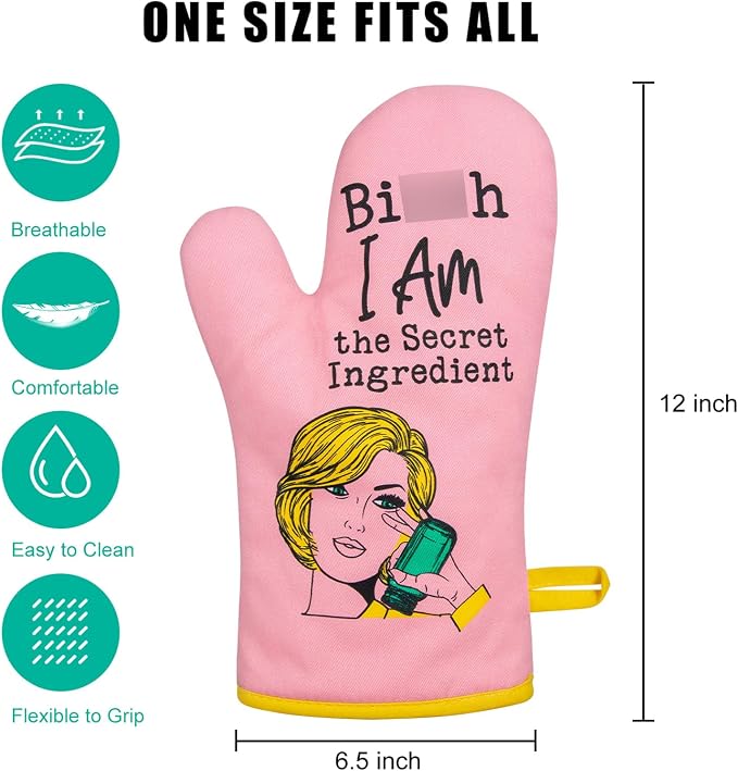 Miracu Funny Kitchen Cooking Oven Mitts, Baking Stuff Baker Gifts for Women | Pink Kitchen Accessories, Cute Baking Gifts for Women Mom, House Warming Gifts New Home, Christmas Birthday Housewarming Idea