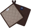 Encasa XO Pot Holders, Quilted Kitchen Hot Pads 8"x8" | Dark Taupe & Beige, 100% Cotton | Heat Resistant | Hanging Loop | Multipurpose Trivets | Machine Washable | Set of 2