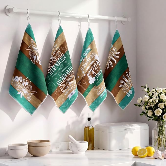 4 Pcs Retro Earthy Kitchen Towels Funny Hand Tea Dishcloths Gifts | Absorbent Dish Towels Decorative Funny Hand Tea Dishcloths with Hanging Loop for Home Housewarming Gift Decor Accessories