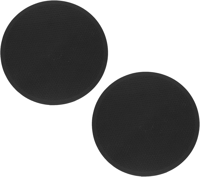 uxcell 2pcs Silicone Trivet Mats 9.8" Dia Round Non-Slip Silicone Pot Holders for Hot Pots and Pans, Heat Resistant Hot Pads for Kitchen Hot Dishes Table Countertops, Black