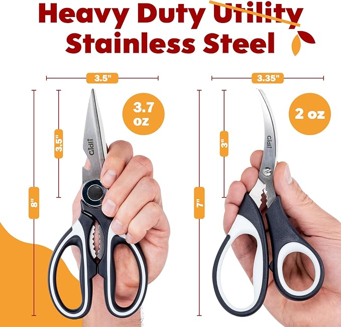 Gidli Kitchen Shears & Seafood Scissors Set - Lifetime Replace. Warranty* | Gidli Heavy Duty Utility Stainless Steel All Purpose Ultra Sharp Scissors for Meat, Poultry, Food & Cooking - Dishwasher Safe