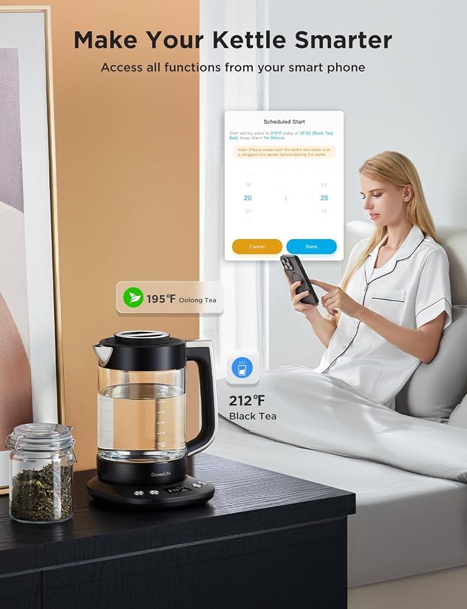 GoveeLife Smart Electric Kettle with Tea Infuser for Loose Leaf, 1.7 L Electric Tea Kettle with Brewing Program, Variable Temperature Control, 2 H Keep Warm & Auto Shut-Off, BPA Free. Black | Electric Tea Kettle with Brewing Program, Variable Temperatu...