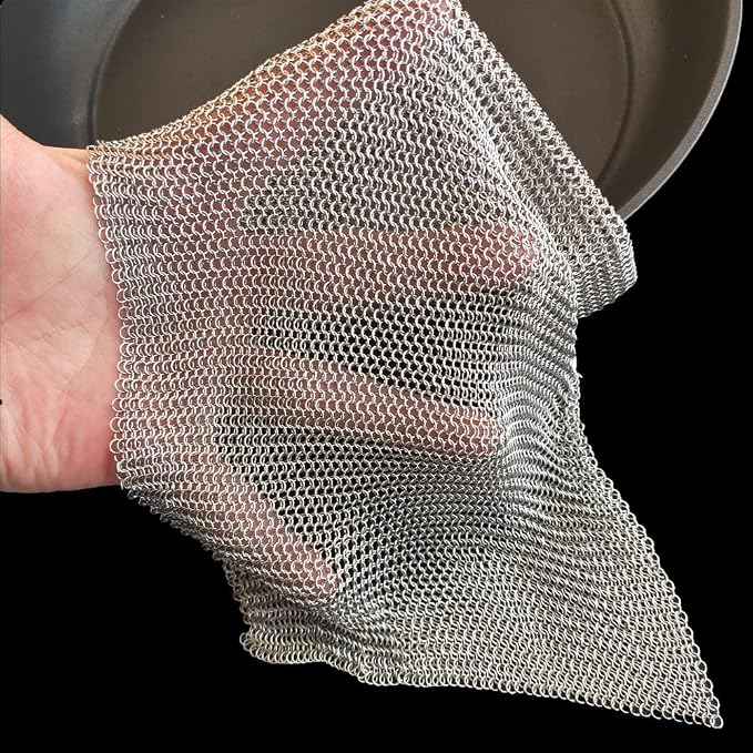 Cast Iron Cleaner and Chainmail Skillet Scrubber - Upgraded 3.8mm Small Ring, 316L Stainless Steel Fine Rings - Durable Scraper for Skillets, Pans, Griddles & Containers