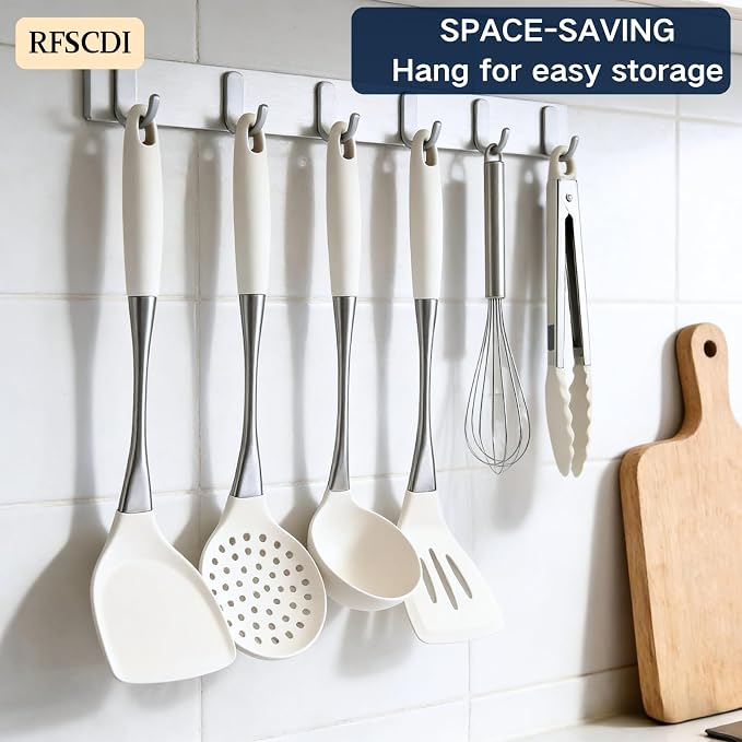 White Silicone Cooking Utensils Set-Non-Toxic, Heat Resistant, BPA Free Kitchen Utensils Set with Spatula, Spoon, Whisk & Tongs-Non-Stick& Dishwasher Safe for Nonstick Cookware