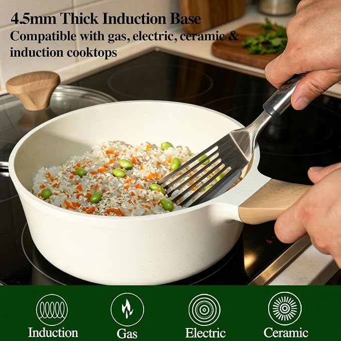 Nonstick Ceramic Saucepan with Lid 2QT. | German Greblon Ceramic Nonstick Coating, Non Toxic Sauce Pot, PTFE, PFOA & PFAS Free, Induction Compatible.