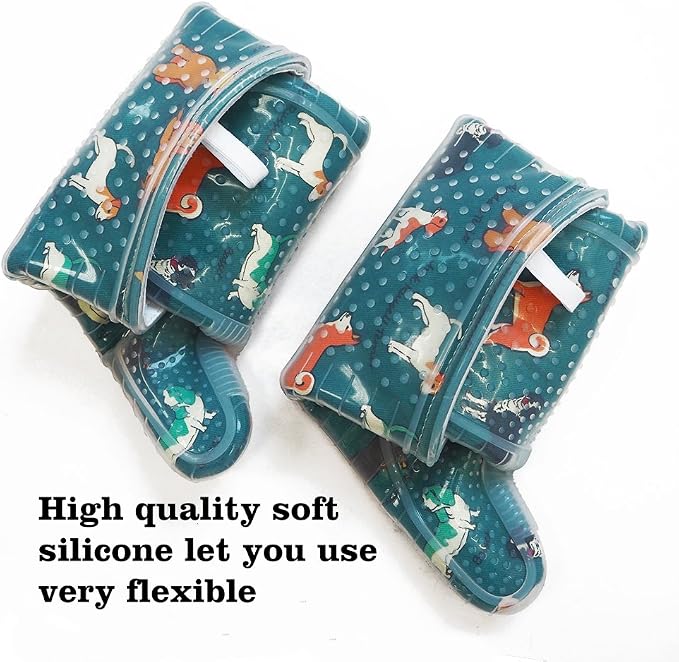 Oven Mitts with Transparent Clear Silicone Shell and Nice Dog Printing | Potholders Cotton Lining Set of 2, Heat Resistant to 500 F Kitchen Oven Gloves for Cooking (Blue Dog, Potholders)