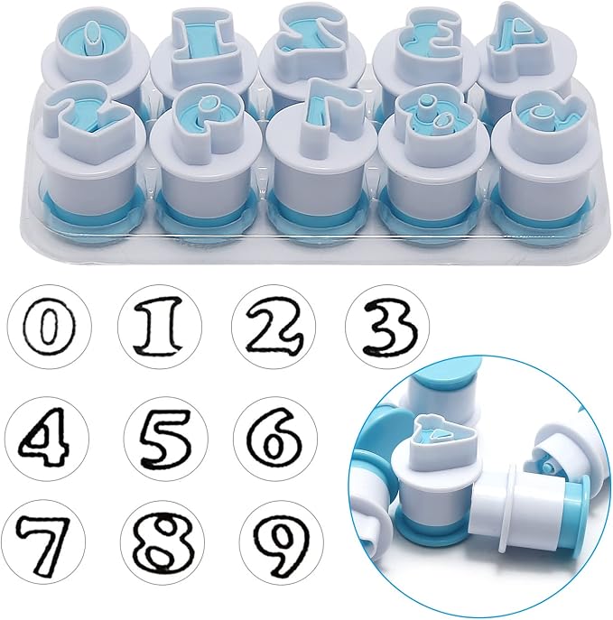 26PCS/Set Cookie Stamp Impress Cookie Cutters Alphabet Letter Cake Biscuit Mold Letter Shape DIY Cookie Biscuit Alphabet Cake Tool Embosser Cutter (Upper Case Shape with Number)