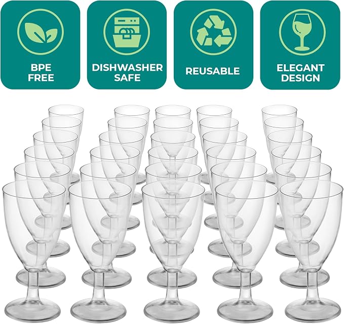 7 Oz Clear Disposable Plastic Wine Glasses (120-Pack) BPA-Free Stemmed Cups | Reusable Party Cups for Outdoor Parties, Weddings, Toasts, Wine, Cocktails, Drinks, Catering, Receptions & Celebrations