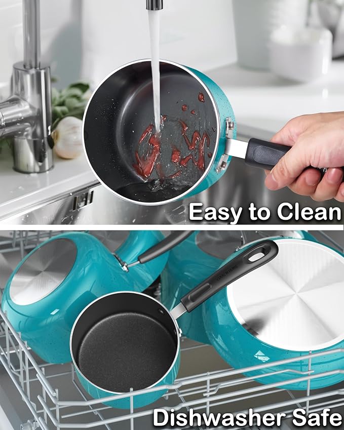 Cook N Home Basic 2 Quart Nonstick Saucepan with Glass Lid, Small Non Stick Aluminum Sauce Pan, Multi-Purpose Milk Chocolate Cooking Pot with Stay-Cool Handle, Turquoise | Nonstick Aluminum Sauce Pan, Multi-Purpose Milk Chocolate Cooking Pot with Stay-...
