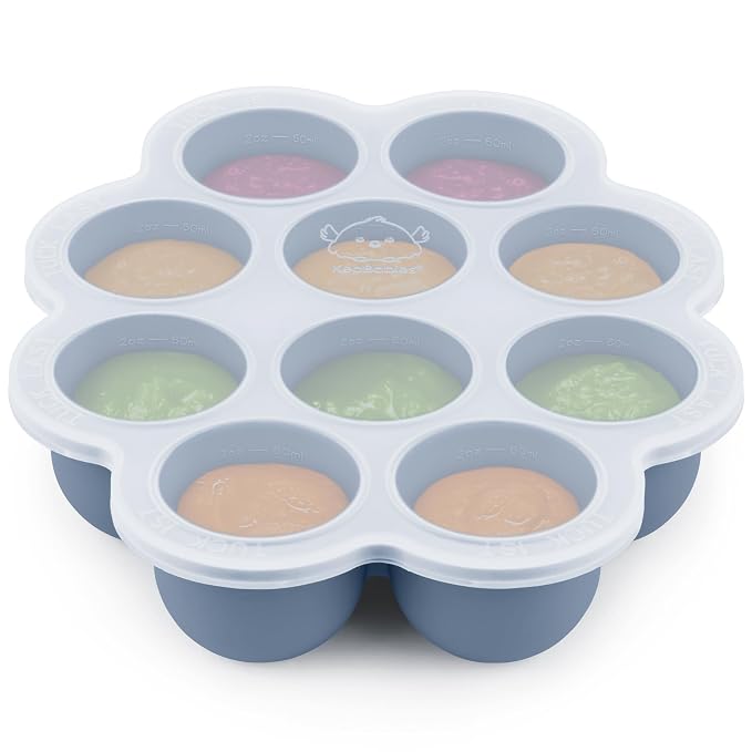 KeaBabies Silicone Food Freezer Trays with Lid, 2oz x 10 Pods (Slate) | Baby Food Storage Containers, Easy Puree Meal Prep, Breast Milk Silicone Freezer Molds, Dishwasher, Microwave Safe, BPA-Free