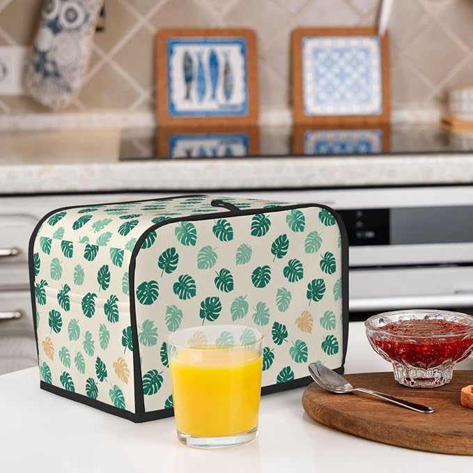 2 Slice Toaster Cover Tropical Leaf Dust Proof Washable Kitchen Appliance Cover with Pocket, Oxford Fabric Countertop Toaster Protector for Standard Toasters Small Appliances