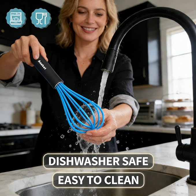 Anaeat Silicone Balloon Whisk, Perfect for Non-Stick Cookware, Milk and Egg Beater Blender, Heat Resistant Kitchen Whisks for Whisking, Cooking, Baking, Beating, Frothing & Stirring (Blue)