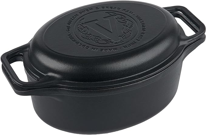 Victoria 6-Quart Cast Iron Oval Dutch Oven, Combination Combo Cooker Pot and Skillet, Bread Baker, Made in Colombia, 2-Piece Set | Combination Combo Cooker Pot and Skillet Lid, Bread Baker, Made in Colombia