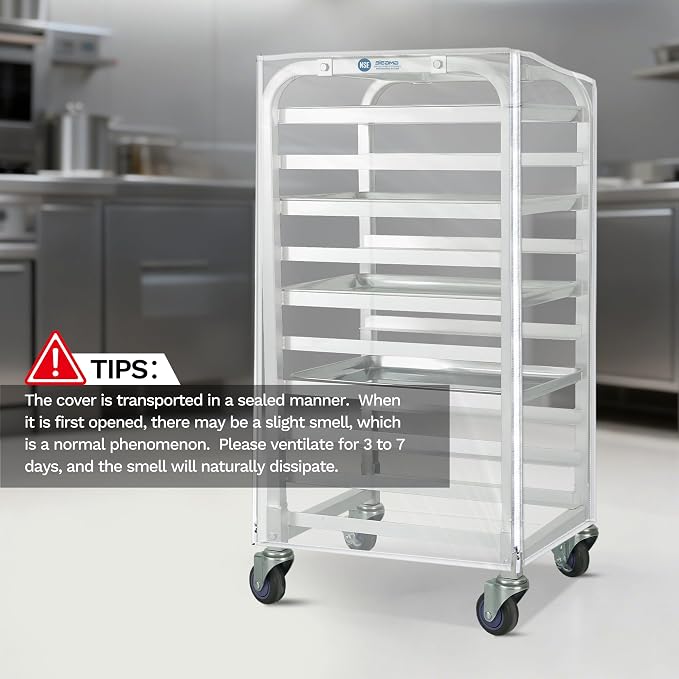 BIEAMA 10 Tier Half Size Bun Rack Cover, Commercial Bakers Racks Cover | Clear PVC Speed Pan Rack Cover with 2 Sided Zippers, 18.5"L x 16"W x 32.5"H