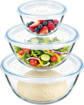 E-far Glass Mixing Bowls with Airtight Lids Set, 4.8,2.9,0.8 Qt Thick Glass Salad Bowls for Cooking Prep Serving, Large Clear Nesting Bowls for Storage Sourdough Proofing, Dishwasher Safe, 3 Pack