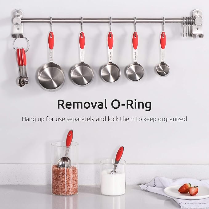 U-Taste Measuring Cups Spoons Set, 18/8 Stainless Steel, 10Pcs, Red | Upgraded Thickened Handle, Reinforced Welded Joints, Nested Stackable Design, Metal Measure Set for Kitchen Baking Cooking