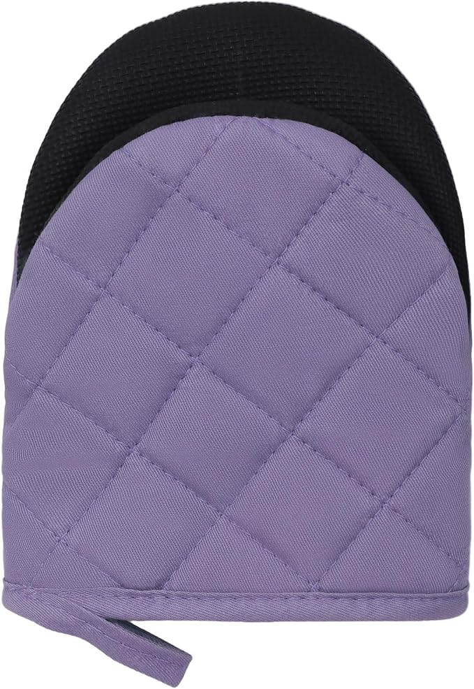 Goldmeet Mini Oven Mitts 2-Pack, 7"x5.5", 500°F Silicone Grip, Taro Purple | Non-Slip, Heat Resistant, Machine Washable, Hanging Loop, Fits Small Hands, for Baking Grilling BBQ Cooking