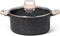CAROTE Nonstick Stock Pot with Lid, 6 Quart Black Granite Casserole | Kitchen Cooker Compatible with All Stoves, Dishwasher Safe, Cookware for Boiling, Simmer, PFOA Free