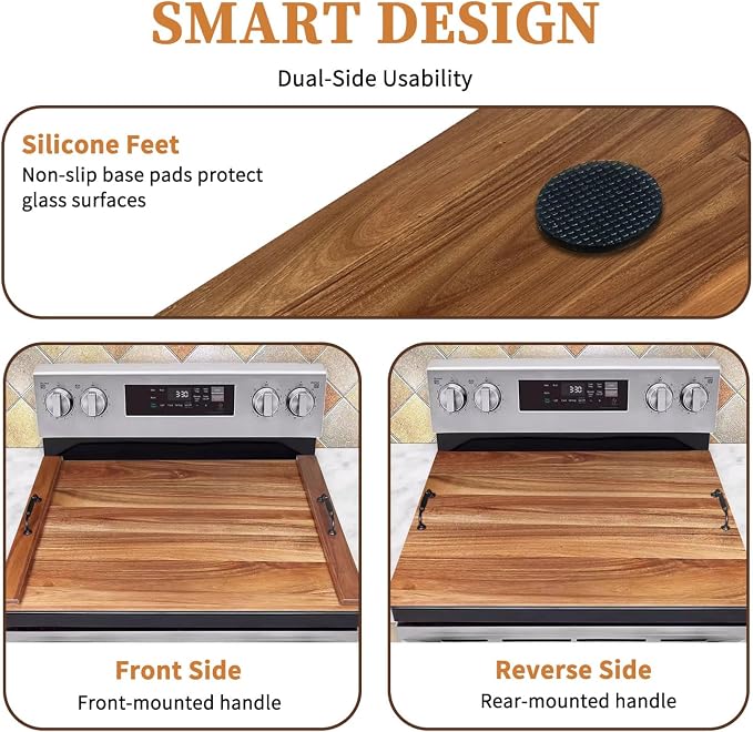 Noodle Board Stove Cover with Handles, Acacia Wood | For Electric Stove, For Gas Stove Top