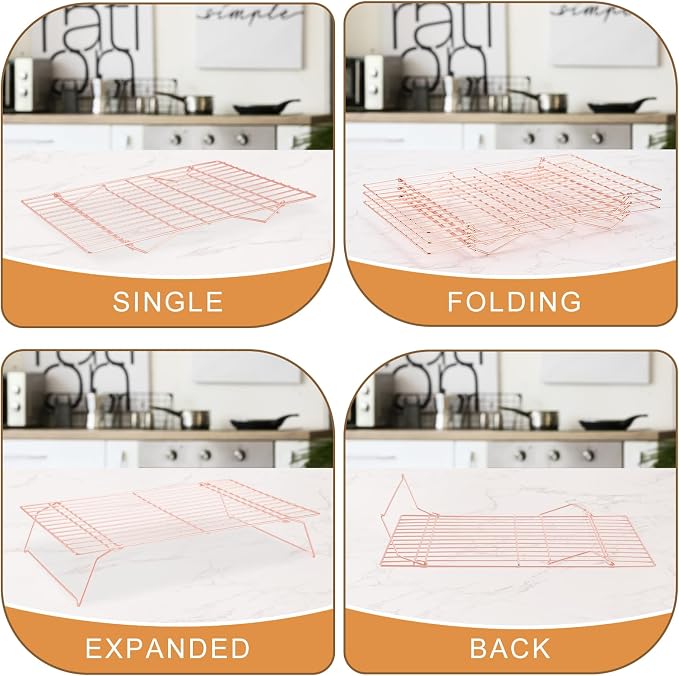 Briout Cooling Rack for Cooking Baking 3 Tiers,16"x10" Wire Rack, Rose Gold | Thick Wire Rack, Oven & Dishwasher Safe, for Roasting, Grilling, Drying, Fits Half Sheet Pan