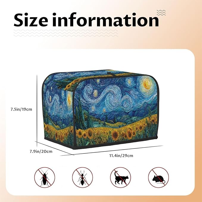 2 Slice Toaster Cover Oil Painting Galaxy Sunflowers Toaster Covers Two Slice Wide Slot Waterproof and Dustproof Covers for Wide Slot Toasters and Small Appliances Kitchen Decor Gifts