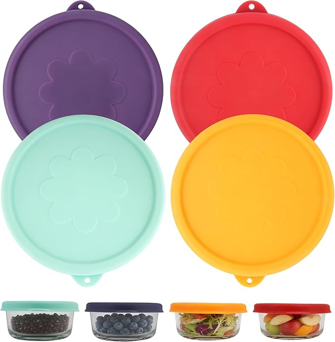 4 Cup Round Silicone Storage Cover Lids Replacement for Anchor Hocking Glass Bowls (Container not Included) 4 Pack