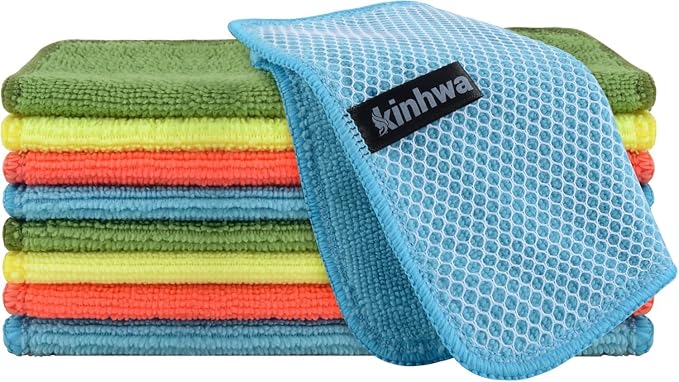 Dish Cloths for Washing Dishes with Scrub Side, Microfiber Dish Rags | Dual-sided microfiber dish cloths with scrubber for stuck-on food, quick dry kitchen washcloths 9 Pack, 6Inch Mixed Colors