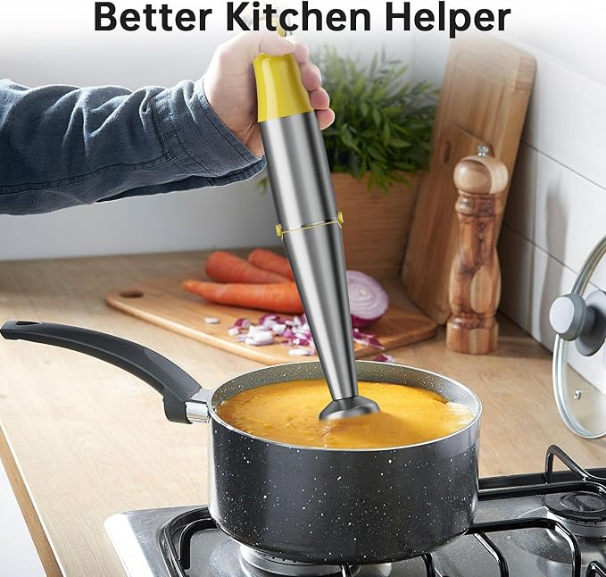 Turelar Immersion Blender Handheld Corded Hand Blenders Set 1100W, Trigger Variable Speed 5 in 1 Stick Emulsifier with Chopper, Whisk and Frother for Soup, Baby Food and Smoothies, Yellow