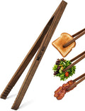 Wooden Tongs for Cooking – Set of 4 | Toaster Tongs & Salad Tongs | 10 Inch Wood Kitchen Tongs for Serving Food, Charcuterie & BBQ | Dark Hardwood | Heat Resistant