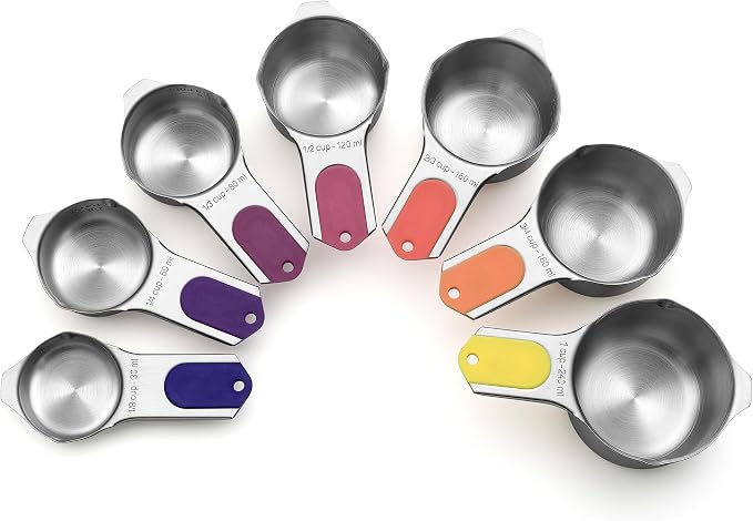 Spring Chef 7 Magnetic Stainless Steel Measuring Cups Set, Mountain Sunrise | Patented Metal Measuring Cups for Measuring Dry or Liquid Ingredients, Easy to Read Markings, Dishwasher Safe Magnetic Cups