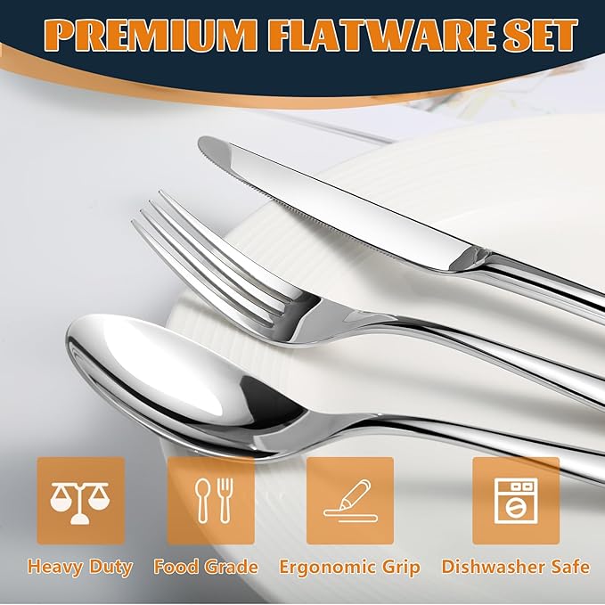 Silverware Set for 6, Heavy Duty Stainless Steel Silverware Set,30 Piece | Mirror Polished Premium Modern Cutlery Flatware Set include Fork Knife Spoon Set,Dishwasher Safe,Utensil set