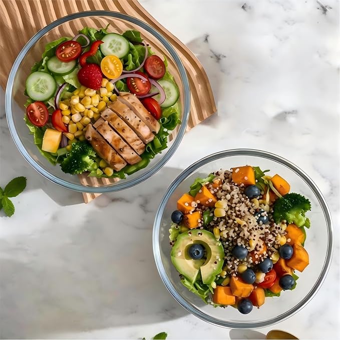 Borosilicate Glass Mixing Bowls, Set of 2 (9-inch, 2.8 QT Each) – Heavy Duty, Scratch Resistant, Non-Toxic & Lead-Free – Oven/Microwave/Dishwasher/Freezer Safe – Ideal for Meal Prep, Baking & Serving