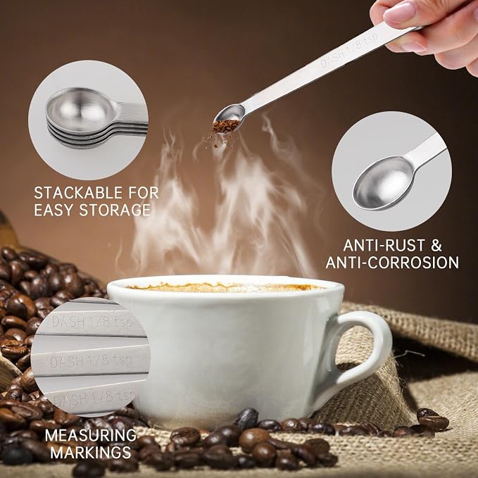 4 PCS 1/8 Teaspoon (1/8 Tsp | 0.625 mL | 0.625 cc) Single Measuring Spoon, Stainless Steel 1/8 Tsp Small Measuring Spoon Mini Measuring Spoons