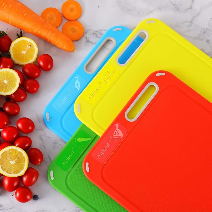 Color Coded Cutting Boards Set of 4 with Holder, BPA-Free | Preventing Cross-Contamination of Different Food Types, Dishwasher Safe