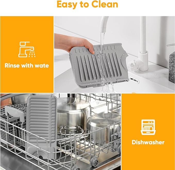 24'' Folding Faucet Mat for Kitchen Sink Splash Guard[7° Slope Fast Self-draining][Snap Lock Fit] Kitchen Sink Faucet Mat Splash Guard Kitchen Sink Area Water Splash Guard Behind Faucet Draining Mat