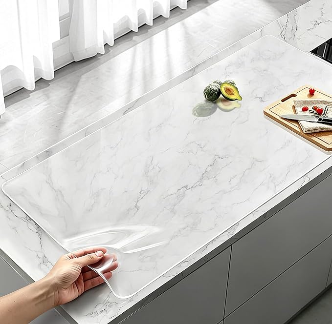 Clear Silicone Mats for Kitchen Counter Protection, 23.6 x 15.7in | Silicone heat resistant mat for kitchen counter, easy to clean, non-slip, transparent kitchen countertop protector mat