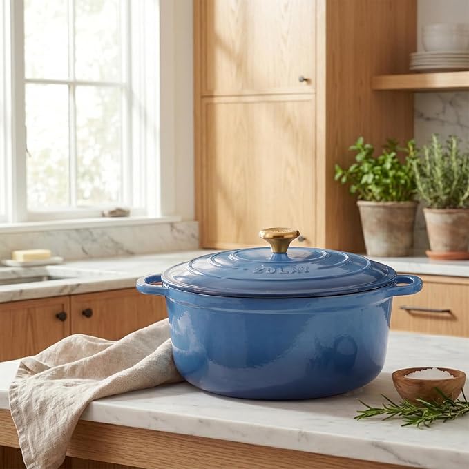 Zulay Kitchen 6.4QT Enameled Cast Iron Dutch Oven Pot with Lid, Heavy-Duty Soup Pot for Stews, Braising, Roasting & Sourdough Bread Baking, Oven Safe up to 500°F - Aquamarine