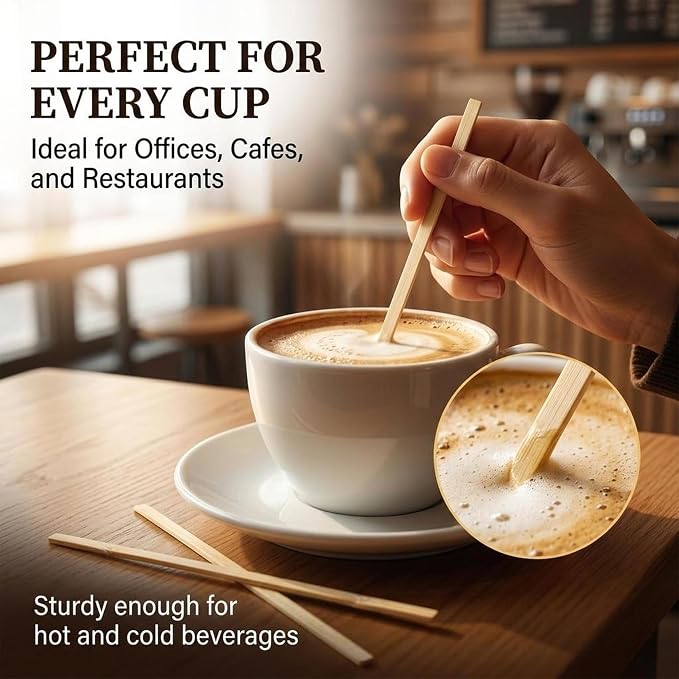 MAQIHAN 1000pcs Wooden Coffee Stirrers - Coffee Stir Sticks Disposable | Bamboo Swizzle Stick for Beverage, Coffee, Hot Chocolate, Milk, Juice, Cocktail, Party Drink Stirring, Coffee Bar Need, 5.5''