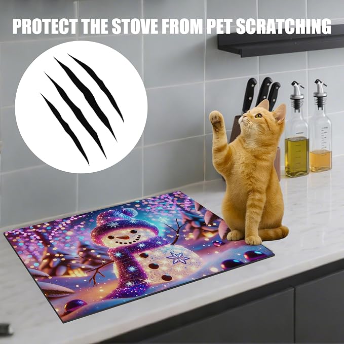 Nuxovilar Cute Snowman Stove Cover Diatom Mud 28.35x20.47 In | Glass Protector Countertop Mat Counter Saver Cooktop Cover Kitchen Decor Space Room (Cute Snowman Pattern)