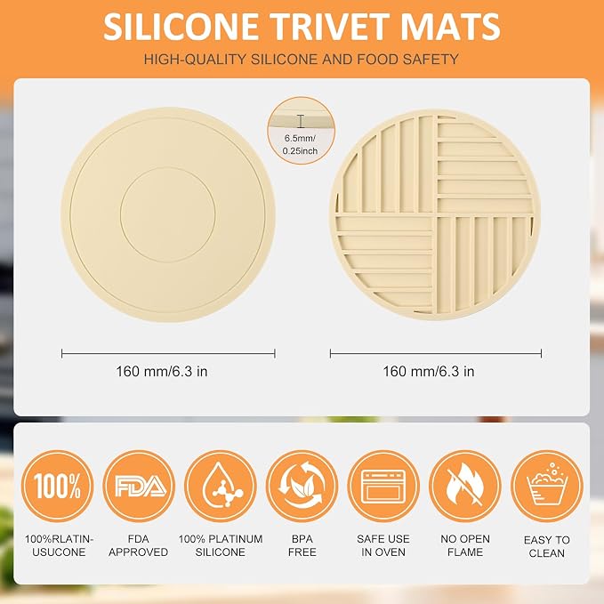 Silicone Trivet Mats 6 Pack Trivets for Hot Dishes Hot Pads for Kitchen, Trivets for Hot Pots and Pans,Heat-Resistant Non-Slip Dinner Plate Mat (Apricot)