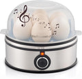 Elite Gourmet EGC855SS Easy Egg Cooker, 7-Egg, Steel | Cooks soft, medium, hard-boiled eggs, omelets, poached eggs - plays melody when done - auto shut-off - measuring cup included