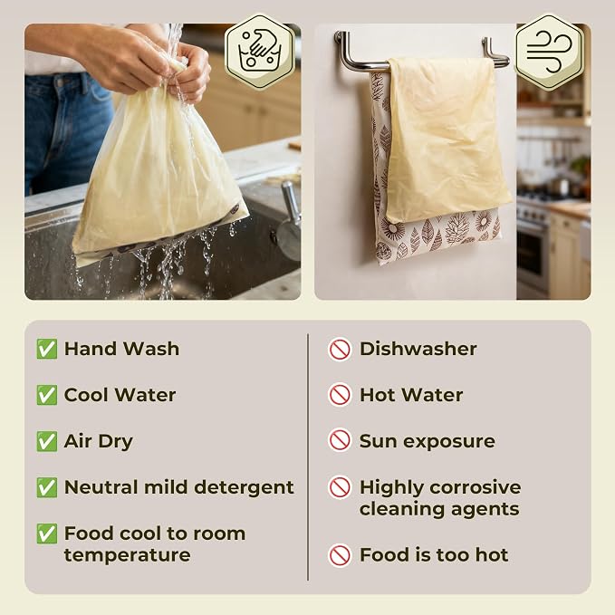 OHIYO Reusable Beeswax Bread Bags for Freezer & Refrigerator, 17"×13" Natural Beeswax-Lined Cotton Storage Bags Airtight Freshness Keeper for Homemade, Bakery Essentials (2 Pack)