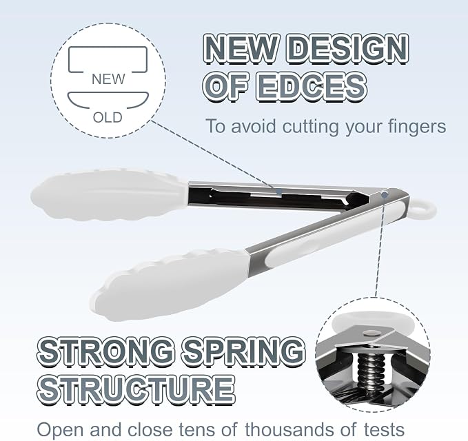 Premium Stainless Steel Heat Resistant Kitchen Tongs for cooking,set of 9" and 12" (White),Non Scratch Silicone cooking Tong Tip for Cooking Pans,Strong Grip BBQ tongs for Grabbing Hot Food