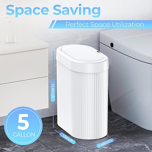 jinligogo 2 Pack 5 Gallon Bathroom Trash Can with Lid, Automatic Motion Sensor White Trash Can, Touchless Slim Waterproof Garbage Bin for Kitchen, Bedroom, Office, and Bathroom