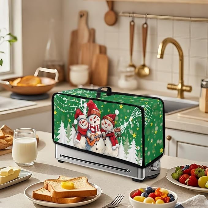 ZDCUSTOM Christmas Toaster Covers 2 Slice Wide Slot Dustproof Toaster Cover Fits Most Long Toasters, Small Kitchen Appliance, Bread Maker Protector, Music Notes Snowman