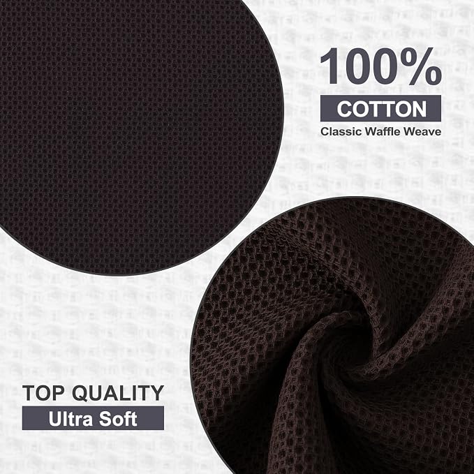 Kitinjoy 100% Cotton Waffle 6-Pack Kitchen Towels, 12" x 12", Dark Brown | Ultra Absorbent, Super Soft, lightweight, Quick Drying Dish Rags for Washing Dishes