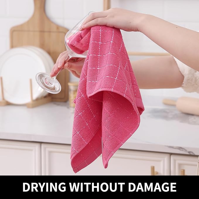 Homaxy 100% Cotton Terry Kitchen Towels, 6 Pack, Rose Red | Ultra Soft and Absorbent Dish Towels for Kitchen, Suitable for Drying and Washing Dishes
