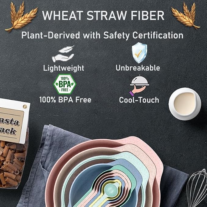 Mixing Bowls, Nesting Baking Bowls with Colander & Fine Mesh (Wheat-10PCS) | BPA-Free, Lightweight, Impact-Resistant, Rinse, Drain, Measure, Repeat, Colorful — Without the Risk.